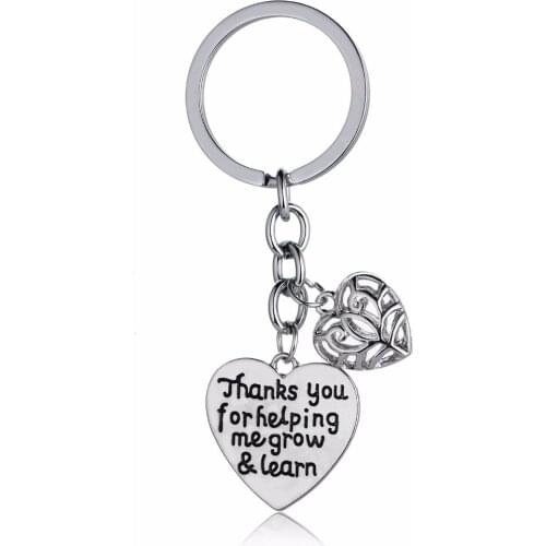 Bespmosp 12PC/Lot Hollow Heart Pendant Keychain Keyring "Thanks You For Helping Me Grow&Learn"Love Women Family Charm Jewelry