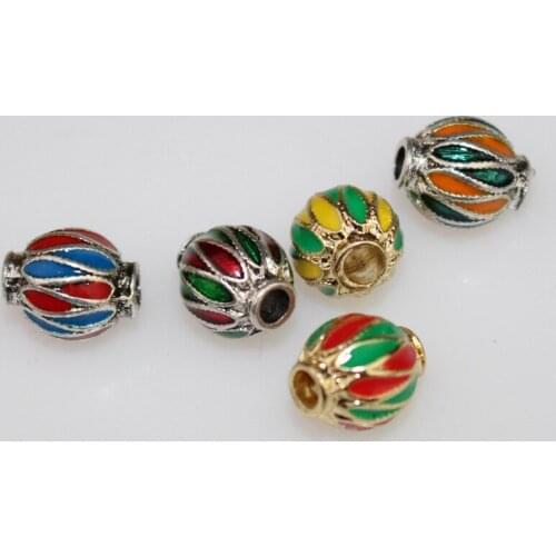 5pcs/lot Drop Oil Alloy Lantern Shape Charm Beads 10x8.5mm Enamel Handmade Beading Spacer Findings DIY Jewelry Making Bracelet