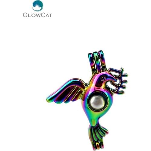 C62 5pcs/lot COLORS Multicolor Peace Bird bead cage Pendant Pearl Locket Fairytale Party