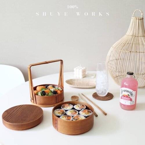 Japanese Style Lunch Box Wooden Bento Box Double Layer Portable Picnic Food Storage containers Tableware kitchen gadget sets