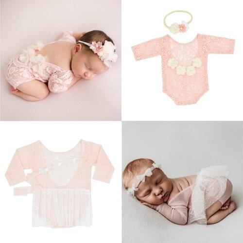Newborn Photography Props Lace Baby Outfit Baby Photography Girl Romper Jumpsuit Photography Costume Clothing 2pcs/set