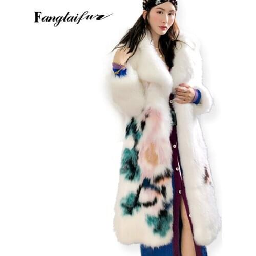 Fang Tai Fur 2019 New Women Weave Import Fox Fur Coat Fox Fur Coat Turn-Down Collar Slim Print Womens Real Medium Fox Fur Coats