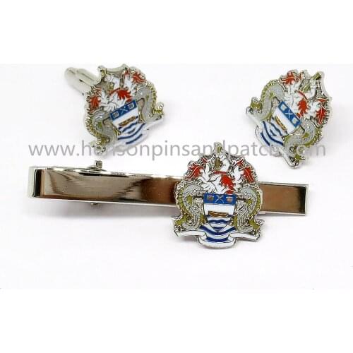 Customized silver hard enamel pin badge and tie clip