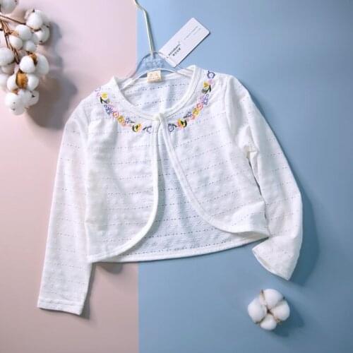 Cotton Children Cardigan Girls Jacket Floral Pink White Beach Girls Coat For 1 to 11 Year Spring Girls Clothes 215398
