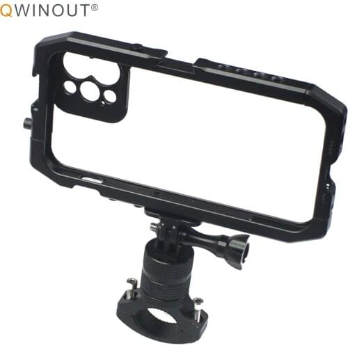 QWINOUT Smartphone Cage Bicycle Bracket Kit Mobile Phone Stabilizer Film Making Rig With Cold Shoe for iPhone 12 Pro/12