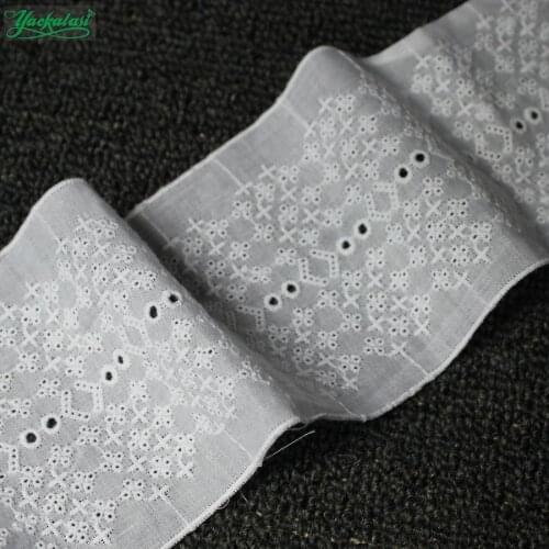 YACKALASI 7 Yds Cotton Lace Eyelet Embroidered Fabrics Swiss Cotton Voile Appliqued 3D Flower Trims Diy 8.5cm