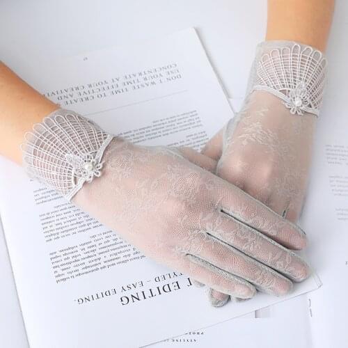 Summer Women Ice Silk Sunscreen Touch Screen Gloves Thin Soft Breathable Sexy Lace Elegant Female Driving Anti-UV Gloves