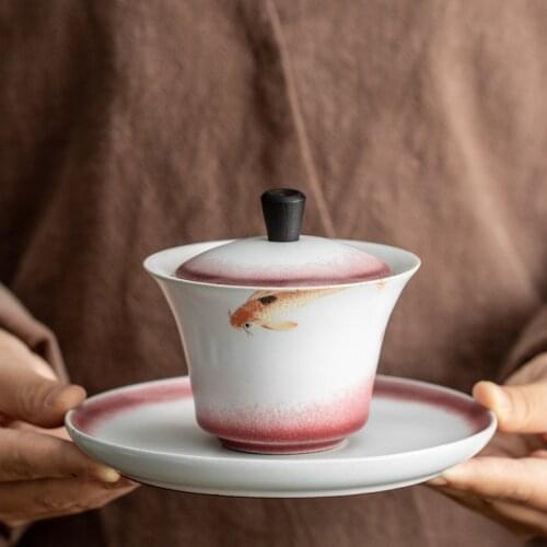 LUWU ceramic gaiwan fish pink chinese tea sets drinkware 130ml