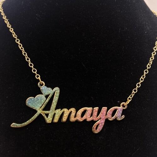 Noelia Fashion Custom Name Necklace for Kids Women Personalized Frosted Colorful Pendant Necklace Gold Plated Name Necklace Gift
