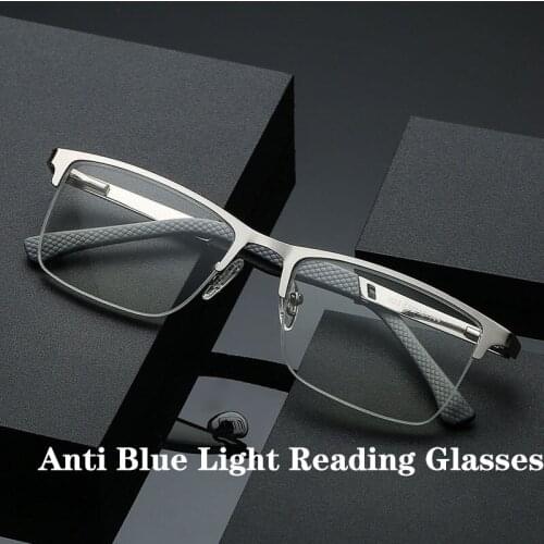 Fashion Handsome Anti Blue Ray Reading Glasses Business High Quality Durable Rectangular Alloy Half Rim Eyewear Frame