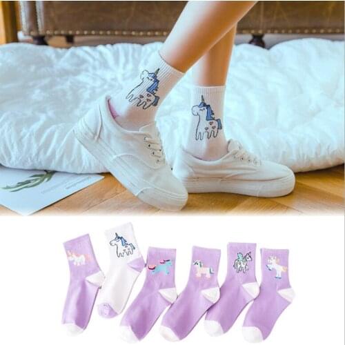 Yishine Fashion Creativity Cartoon Animal Horse Unicorn Printed Sock Popular Casual Funny Kawaii Pattern Cotton Socks 10 Pairs