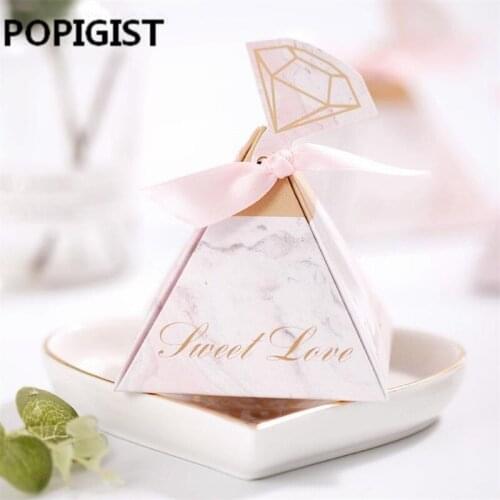 Marble Style Gift Box Baby Shower Birthday Party Candy Box Sweet Chocolate Boxes Wedding Favors Decoration+ribbon+diamond Tag