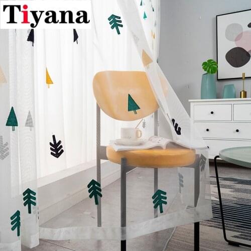 Cartoon Embroidered Yellow Star Tulle Curtains for Living Room Transparent Mesh Tulle Curtains for Children Room JK225Z