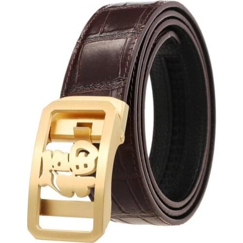 Men Chinese Characters Blessing Stainless Steel Automatic Buckle Cowskin Crocodile Grain Belt Alligator Jeans Belts BCD070
