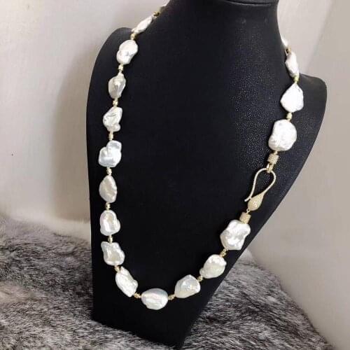Huge 13-14mm round south sea white pearl necklace 18" silver