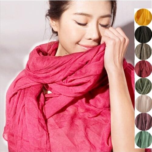 2016 autumn/winter new Women pure Color retro simple Mori girl original cotton and linen scarves shawls Wraps Brief Casual Long