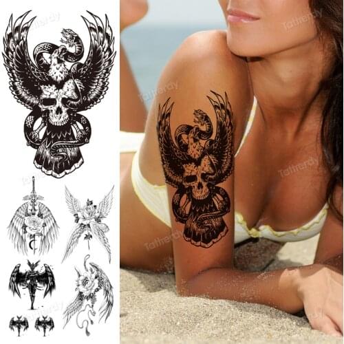 Transfer tattoos wings angel skull snake flower temporary tattoo arm sleeve waist body art tattoo sticker waterproof black