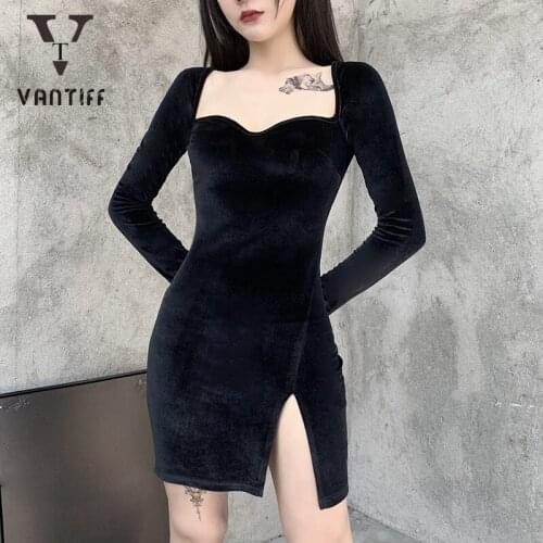 Dress for Women Black Wind Wrap Buttock Girl Little Black Dress Slim Slit Dress European and American Autumn and Winter Suvet