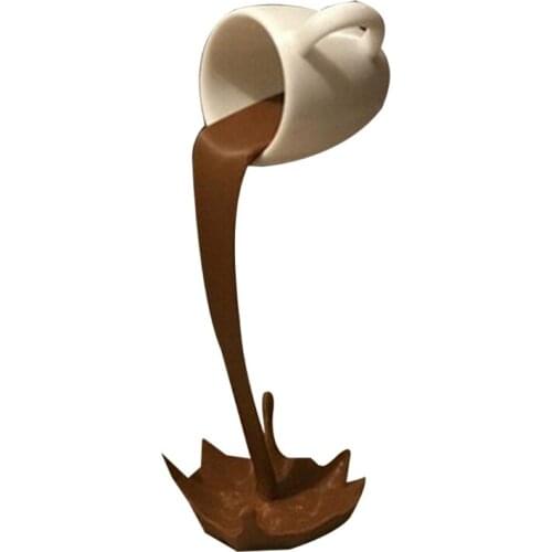 Floating Coffee Cup Sculpture Kitchen Decor Resin Pouring Spilling Mug Statues