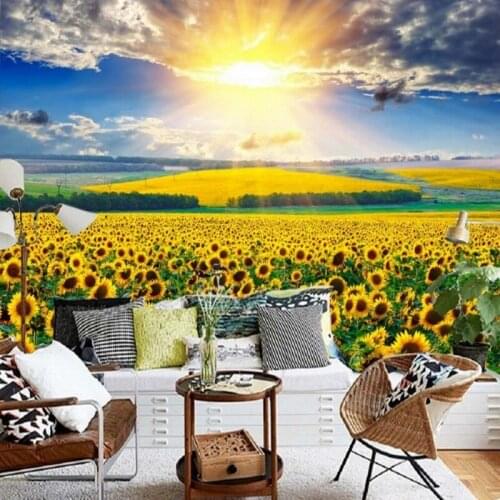 Drop Shipping Wallpaper 3D Custom Beautiful Sunshine Sunflower Pastoral Modern TV Background Decorative Mural Bedroom Wallpaper