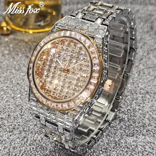 Relogio Masculino de Luxo 18K Rose Gold Mens Watch Wide Strap Full Ice Out Baguette Diamond Square Quartz Watches Dropshiping