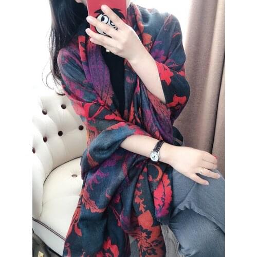 Rainforest beauty luxury 100% cashmere scarf female autumn winter Korean wild high-end ring cashmere long shawl 200 cm