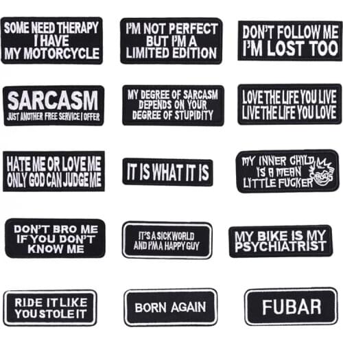 SARCASM IT IS WHAT LOVE LIFE YOU LIVE THERAPY MOTORCYCLE MC RIDE BIKE PATCHES Jacket Vest Funny Biker Saying Patch Emblem badge
