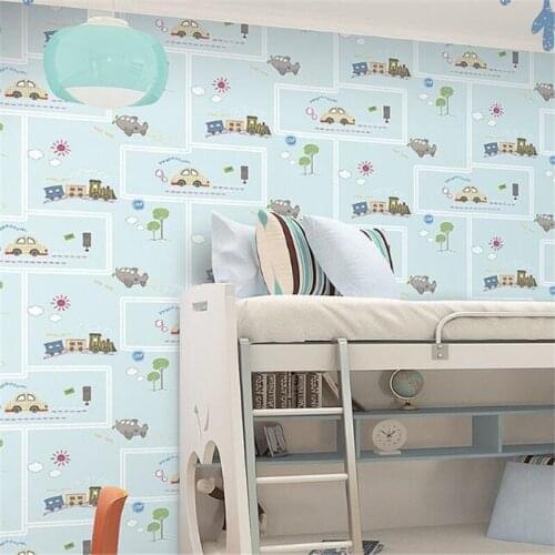 Beibehang Blue car wallpaper modern minimalist cartoon children wallpaper cute girl bedroom pink 3d wallpaper papel de parede