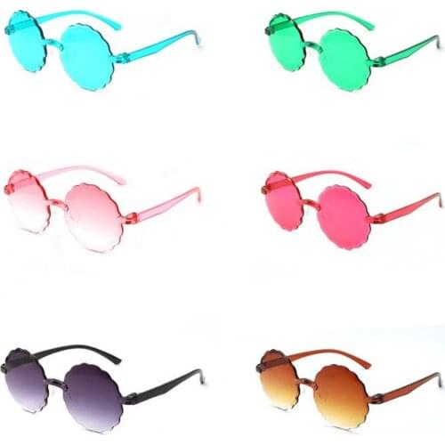 Fashion Round Rimless Flower Sunglasses Women Wave Eyewear Glasses Candy Color