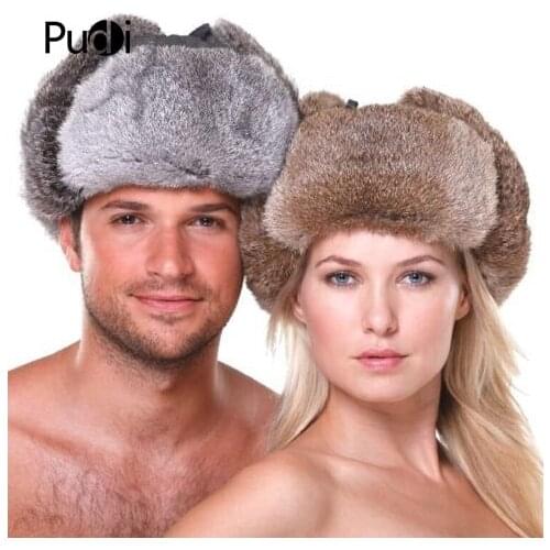 HR007 New Mens/Womens 100% Real Rabbit Fur Warm Hat/Russian Bombers Guard Cheek Hat Cap