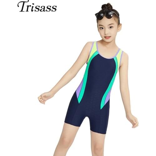 Trisass 2021 New Professional Sports One Piece Swimsuit For Girl Quick-Drying Waterproof Fabric Children Short Pants Swimwear