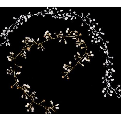 Pearl Crystal Headband Wedding Hair Accessories Bridal Hair Vine Tiara Headpiece Diamante Hair Jewelry Golo Silver Color
