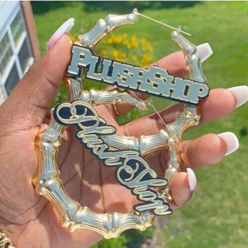 2021 New Custom Name Earrings Women Hip Hop Bamboo Earrings Hoop Personalized Letter Earrings Gift