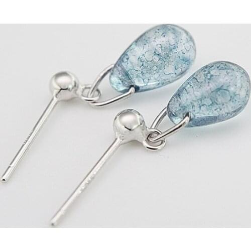 Elegant Blue Crystal Bead Hanging Stud Earrings For Women Staterment Korean Real 925 Sterling Silver Earring Party Gifts Jewelry