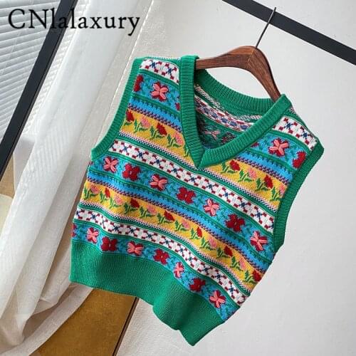 2021 ZA V Neck Pullover Vest Autumn Winter Short Knitted Women Sweater Vests Sleeveless Warm Jumper Casual Waistcoat for Outwear