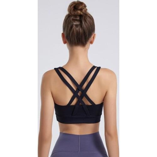 Women Push Up Yoga Crop Top Bras Solid Athletic Vest Gym Fitness Shirt Sportswear Sexy Cross back Workout Top Sports Bra