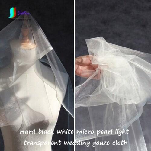 Hard Black White Micro Pearl Light Transparent Gauze Cloth Perspective Fashion Clothing Skirt Wedding Dress Design Fabric A0328F
