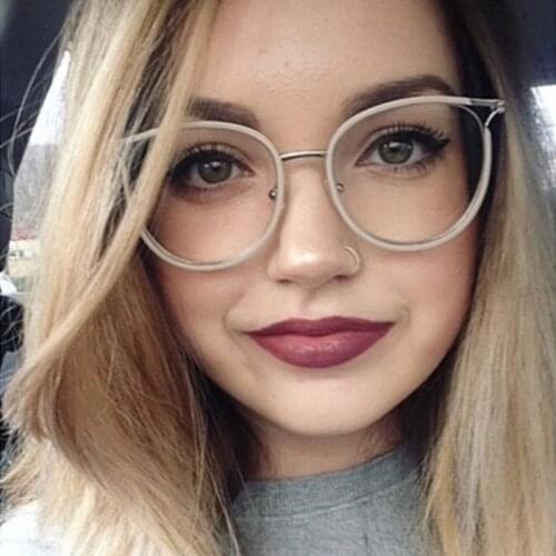 Golden womens eyeglasses frame Retro Round metal frame computer clear glasses women Cat eye transparent eyeglass frame