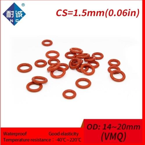 10PCS/lot Silicone rubber o-ring Red VMQ CS 1.5mm OD14/15/16/17/18/19/20mm O Ring Gasket Silicone O-ring waterproof
