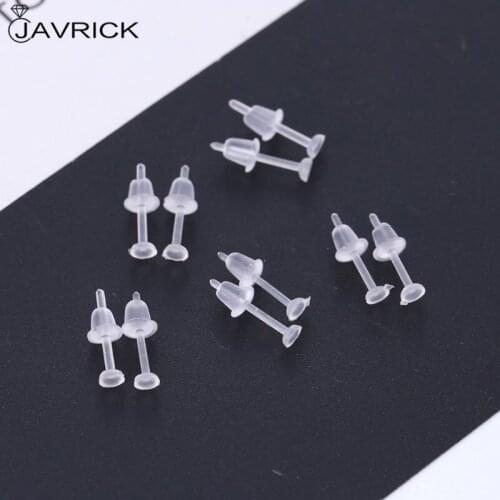 100 Set Hypoallergenic Simple Plastic Earrings Clear Ear Pins Needle and Resin Earring Backs DIY Ear Accessories
