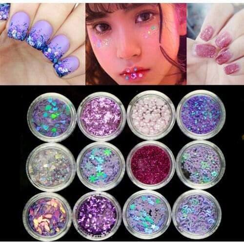 12 Pcs/set Body Glitter Powder Festival Party Nail Art Face EyeShadow Body Painting Sequins Decorations Glitter Tattoo Roots
