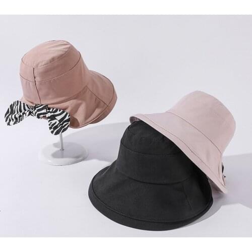 2021 Womens Hat zebra-stripe Printed Bow Sun Hats Foldable Cotton Cap Femme Fashion Out door Sun protection Buket Hat