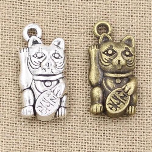 6pcs Charms Lucky Cat 23x11mm Antique charms,pendant fit,Vintage Tibetan Bronze Silver color,DIY Handmade Jewelry