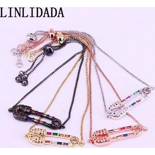 8Pcs Beautiful Femme Copper Chain Bracelets Multi CZ Rainbow Pin Charm Bracelet for Women Jewelry