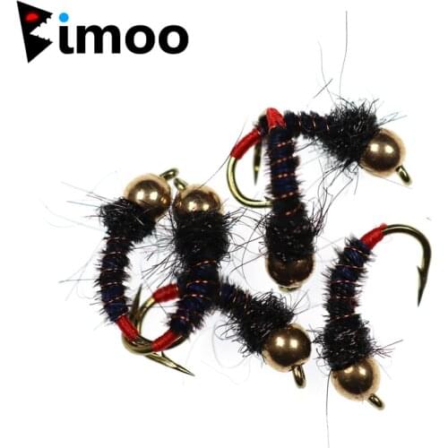 Bimoo 6PCS #12 Bluegill Crappie Panfish Perch Rainbow Trout Caddis Metallic Brass Bead Head Nymph Premium Fishing Flies