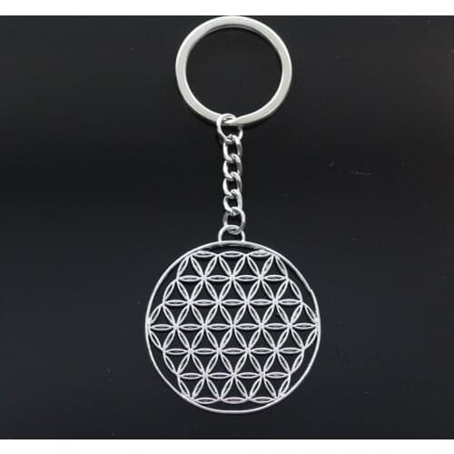 Hot Fashion Datura Stramonium Flower Of Life Yoga 48x44mm Pendant 30mm Key Ring Chain Silver Color Men Car Keychain Dropshipping