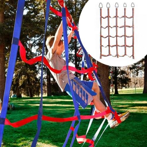 Outdoor Children Climbing Net Rainbow Ribbon Net Physical Training Climbing Net Child Playground Swing Hanging Step Ladder