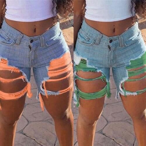 European and American Womens Fashion Personality Ripped Denim Shorts