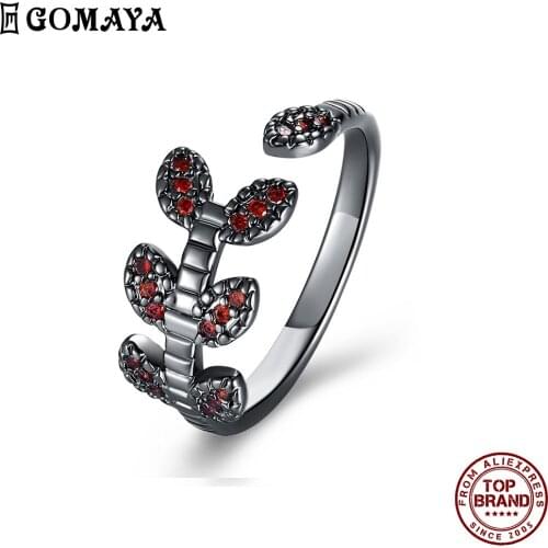 GOMAYA Red Leaf Zirconia Rings For Women Adjustable Opening Finger Ring Gothic Punk Style Party Gift To Friend Fashion Jewelry