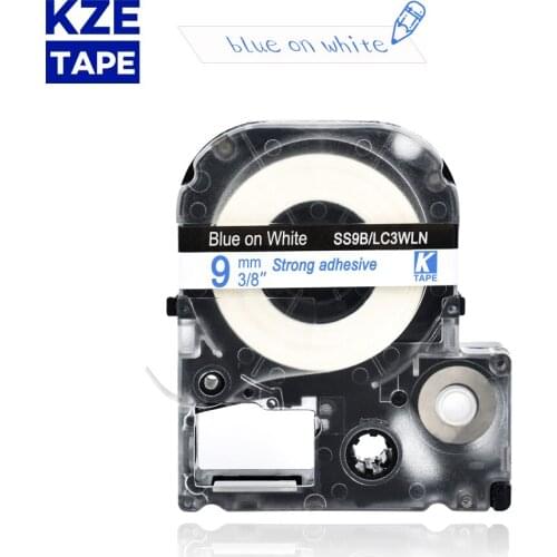 Epson label tape 9mm blue on white SS9B LC3WLN typewriter ribbon for KingJim label maker LW-300 LW400Epson label printer